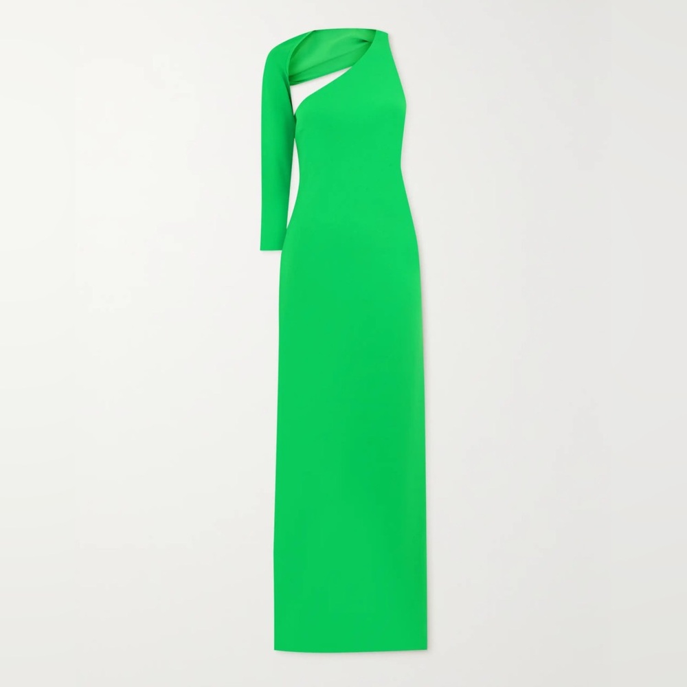 Nwt SOLACE LONDON Saren one-shoulder stretch-crepe gown bright green 2 - Picture 2 of 7